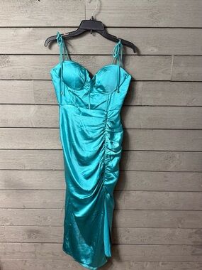 Here Comes the Sun Teal Blue Satin Bustier Dress Sz AU/12 US/L Spring Summer